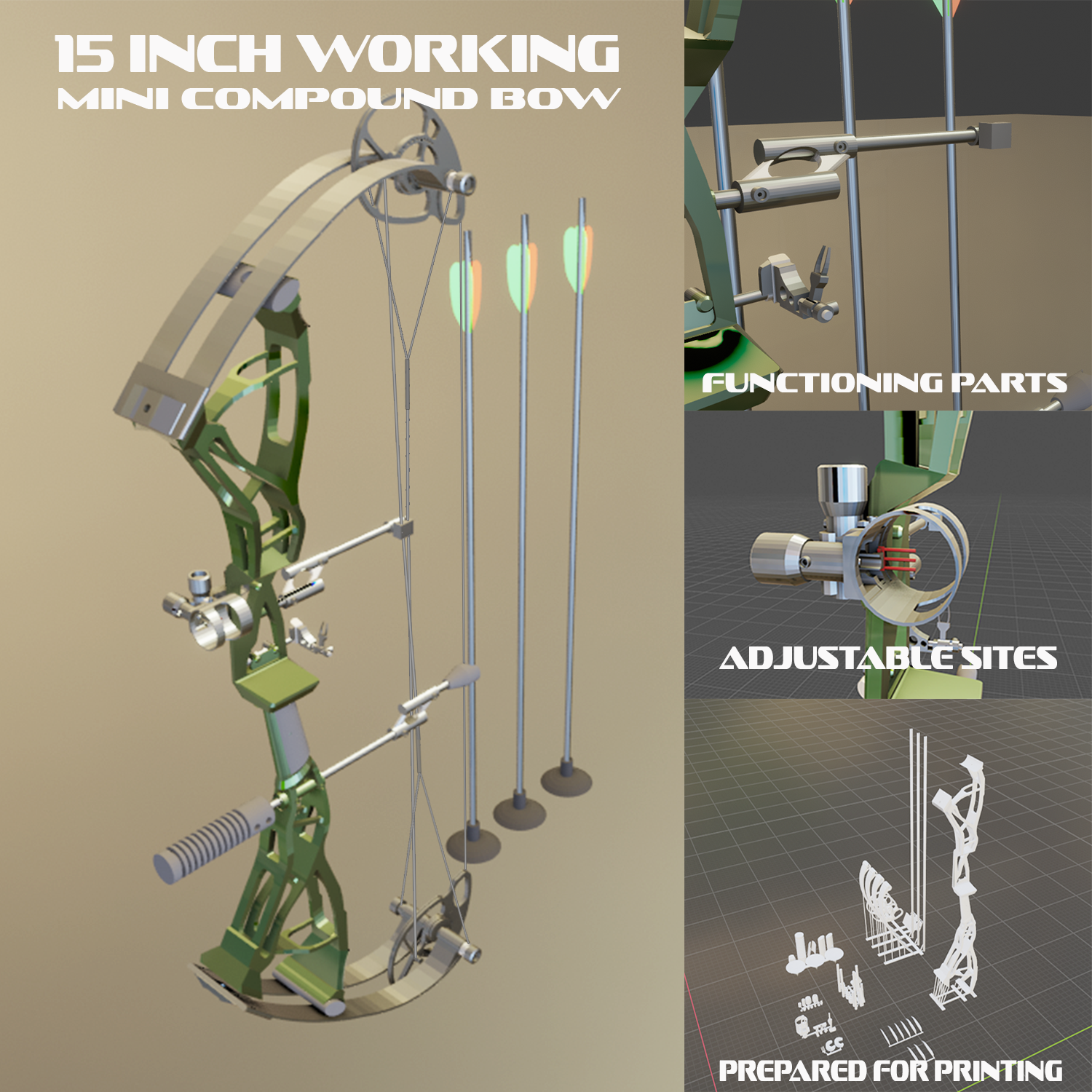 mini bileşik eğilmek ganimet tamamen işlevsel 3d yazdır model in 3dexport compound bow ok okçuluk wepon 3D print model - Mito3D