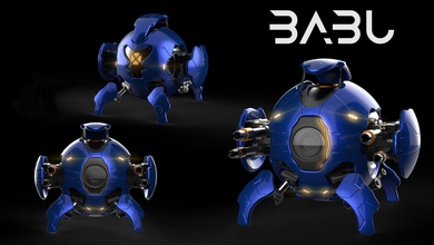 mini robot art toy metal blue weapon collectible figure 3d print model - Mito3D