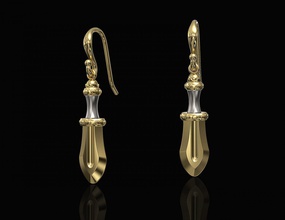 mini spada orecchini 3d stampabile stl orecchino gli oro argento disco di platino la sterlina donne elegante moda moderna ragazza hook mini-parola i gioielli 3d print model - Mito3D