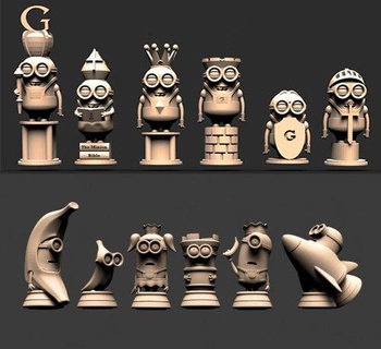 minion chess despicable me stl 3d print model in board games 3dexport gru game art bishop queen king knight pawn rook horse mult 3d print model - Mito3D