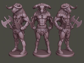 minotaur warrior stand two axes 3d print model in toys 3dexport soldier war action miniature figure sculpture fantasy male army battle boardgame unit dark shadow myhtology greek ancient 3d print model - Mito3D