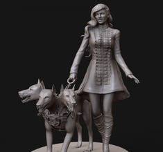 model woman hell dog 3d print high poly in monsters & creatures 3dexport terrible teeth fangs cloak symbol boots beautiful chain hairstyle cerberus monster underworld thorns collar grin predatory miniatures 3d print model - Mito3D