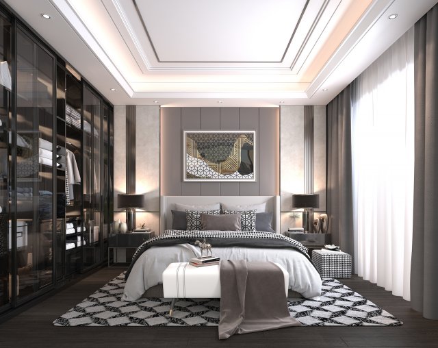 modern yatak odası iç faliyet alani sahne 2 3d model in 3dexport mobilya oda şifoniyer apartman başlık perde ev eşyaları döşeme uyku vray kapalı komidin başucu lüks giysi dolabı dolap 3D print model - Mito3D