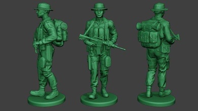 moderno selva soldado caminhar mjs1 3d impressão modelo in estatuetas 3dexport homem m4 policial carabina guerra sobreviver militares exército vietnã vegetação dioram forças camuflar américa companhia espingarda 3d print model - Mito3D