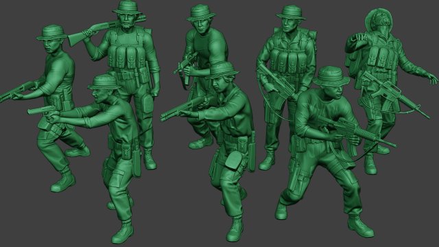 modern jungle soldiers mjs1 pack 3 3d print model in figurines 3dexport man soldier m4 officer carbine warfare survive military army vietnam vegetation dioram forces camouflage america company shotgun 3D print model - Mito3D
