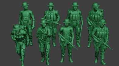 modern jungle soldiers mjs1 pack 4 man soldier m4 officer carbine warfare survive military army vietnam vegetation dioram forces camouflage america weapon company shotgun 3d print model - Mito3D