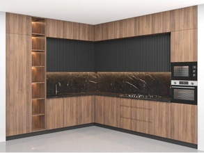 moderne cuisine 09 four évier marbre capuche micro onde meubles bois calcul noir étagère 3d print model - Mito3D