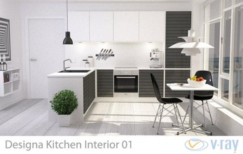 modern Küche Innere 001 Design bezeichnet realistisch bereit philippe Starck vray Szene Elemente 3d print model - Mito3D