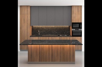 moderno cocina isla 03 horno parrilla lavabo mármol capucha microonda mueble madera estufa 3d print model - Mito3D