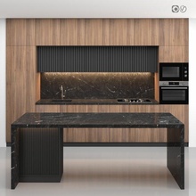 moderno cucina isola 07 forno Lavello marmo cappuccio microonde mobilia attrezzature legna stufa calcolo minimalismo nero 3d print model - Mito3D