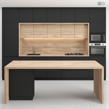modern kitchen island 10 oven sink hood microwave furniture equipment wood stove minimalism black 3d print model - Mito3D