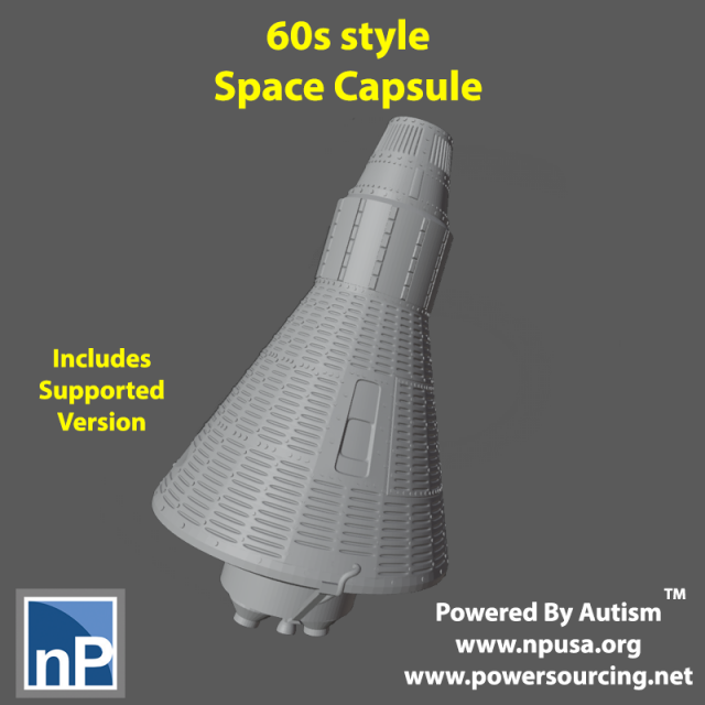 modern marvels - 60s style space capsule free game accessories lunar moon scifi tabletop wargames 3D print model - Mito3D