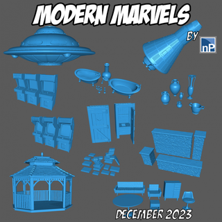 modern marvels - december 2023 full release game accessories terrain outhouse pots walls arcade flying saucer space capsule military horror 3d print model - Mito3D