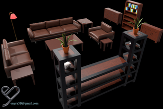 modular livingroom assets - pbr couch book bookshelf table coffeetable sidetable cupboard sideboard armchair 2seater 3seater plant 3d print model - Mito3D
