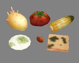moldy food spoiled vegetables 3d model in fruit 3dexport sprouted potato rotten tomato corn mildew rice peanut bread germination bud lowpolymodel hand painted kitchen waste 3d print model - Mito3D
