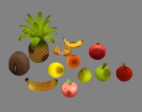 moldy fruits -coconut-banana-pomegranate-apples-pear-orange 3d model in fruit 3dexport fusty mildewy mouldy musty oranges apple banana pineapple coconut pomegranate acid metamorphic rot lowpolymodel hand painted 3d print model - Mito3D