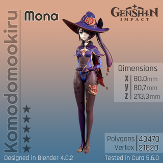 mona genshin impatto 3d stampabile figurina donna gratuito anime ragazza fitness fan art gioco carattere stampa statua figura stl arte fantasia 3d print model - Mito3D