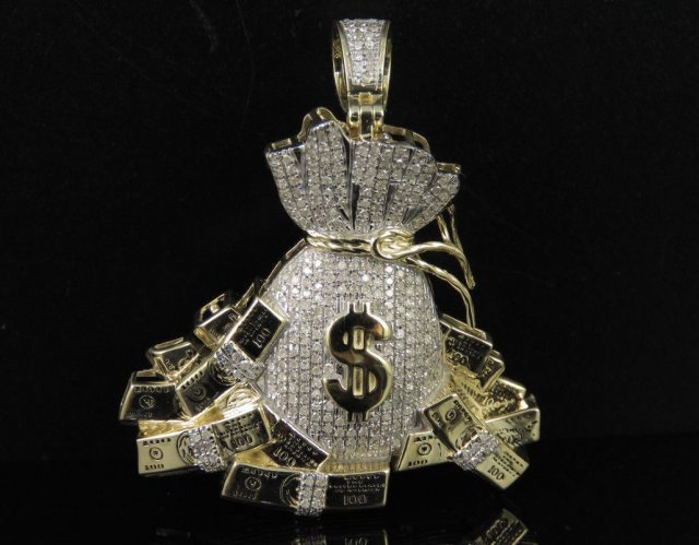 i soldi sacchetto diamante pendente ciondoli moneybagdiamond antico lusso cantante rap libertà hiphop gioielleria collana pietra preziosa elegante celebrità stile bling gemma urbano ruppe 3D print model - Mito3D