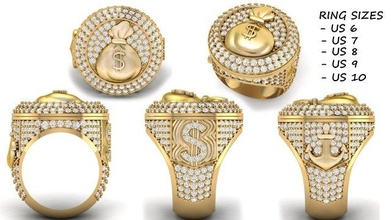 money bag hip hop ring 3d print model in rings 3dexport pendant bitcoin zbrush cnc pandle currency jewel pendants diamonds silver gold printable hiphopjewellery hiphop cash 3d print model - Mito3D
