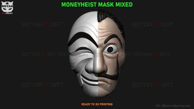 money heist mask - mixed version korea spainish joint economic area cosplay toys netflix halloween squid game games moneyheist mix moneyheistmask squidgame 3d print model - Mito3D