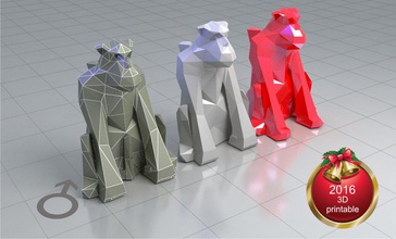 monkey 3d printing 2016 low poly 3dprint gift new year red stl abs pla filament obj max 3d print model - Mito3D