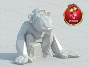 monkey low poly 3d printing 3dprint new year gift present red 2016 stl abs pla obj max 3d print model - Mito3D