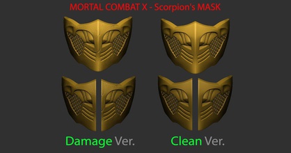 mortal kombat x - scorpion mask cosplay 3d print model in coins badges 3dexport helmet mortalkombatmask mortalkombatcosplay toy accessories 3d print model - Mito3D