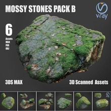 mossy stones bundle stone ground bundle collection cliff obj max vray v-ray asset exterior nature element 3d scan scanned displace retopo rock landscape