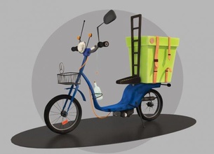 moto moteur bicyclette Véhicules extérieur rue boîte livraison lampe roue Jeu lowpoly animation paquet panier véhicule vélo 3d print model - Mito3D