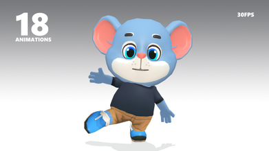 mouse rat rodent blue animated rigged lab cartoon character baby cute game chibi lowpoly biped unity 3d jerry pet humanoid 3d print model - Mito3D