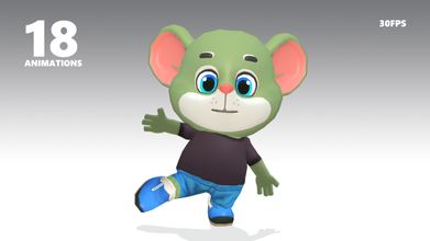 mouse rat rodent green animated rigged 3d model in 3dexport lab cartoon character baby cute game run chibi lowpoly biped unity jerry pet humanoid 3d print model - Mito3D
