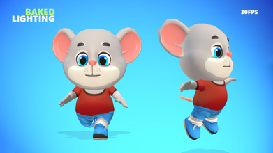 fare sıçan kemirgen gri animasyonlu hileli laboratuar karikatür karakter bebek Şirin oyun Chibi düşük poli ayaklı birlik 3d Jerry Evcil Hayvan insansı 3d print model - Mito3D