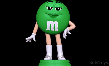 ms green - mandms mm m- jelly bean female anthro chocolate candy- sweet 3d print model - Mito3D