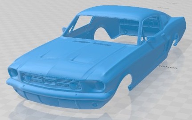 mustang fastback 1967 printable body car 3d print model in automotive 3dexport slot scalextric tamiya rc miniz hobby micro diecast 3d print model - Mito3D