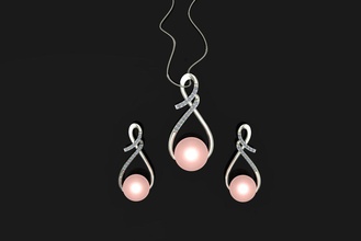 nab sistema de la joyería el colgante arete oro whitegold gem pearl color rosa imprimible 3dmodel plata sterling colgantes 3d print model - Mito3D