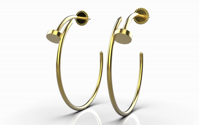 nail earrings 3d print model in 3dexport jewelry printable silver gold jewellery fashion jewel diamond gem brilliant woman pave stud puset 3d print model - Mito3D