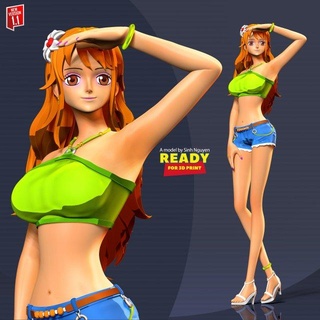 nami verano trozo mujer pieza anime character manga 3dprint 3dprinting estatua figura lindo niña playa 3d print model - Mito3D