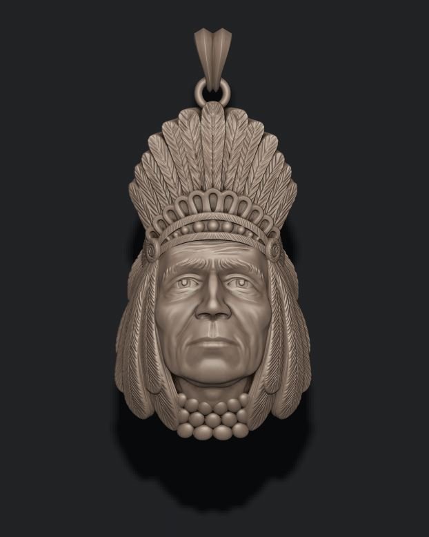 nativo americano indiano cabeça pingente 3d impressão modelo in pingentes 3dexport aborígene américa caçar índios jóias joalheria masculino homens natureza colar obj planícies ritual tribo oeste selvagem 3D print model - Mito3D