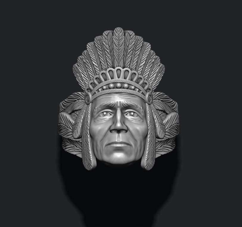 nativo americano indio anillo 3d impresión modelo in anillos 3dexport creado zbrush poligonal geometría 3D print model - Mito3D