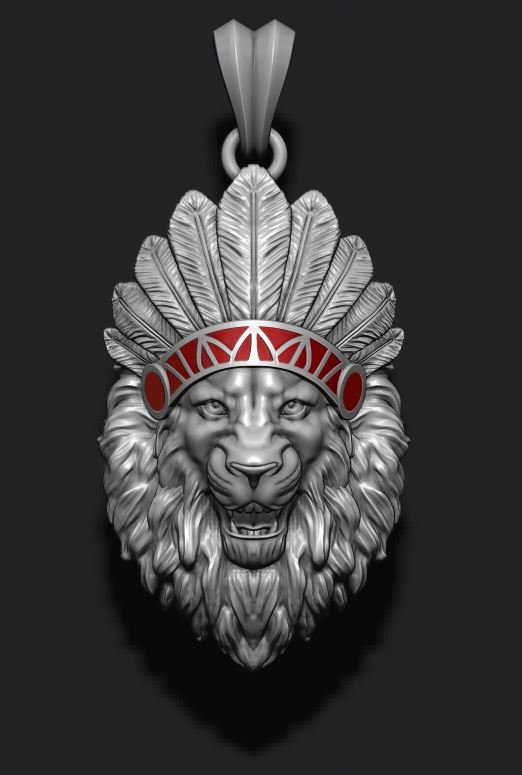 natif du lion d'ouvrir la bouche pendentif nature zbrush collier le tigre bijoux l'émail de colère rugissant lionne sauvage tigr animal les autochtones tête indiens plaines wildwest liyon layn 3D print model - Mito3D