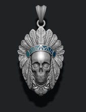 native skull pendant 3d print model in pendants 3dexport biker bone jewel jewellery jewelry man men skul scul wildwest aboriginal america head hunt indians nature ritual raider 3d print model - Mito3D