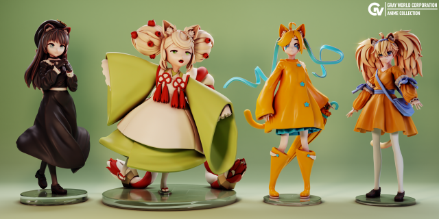 neko conjunto mulher fêmea anime 3d print model - Mito3D