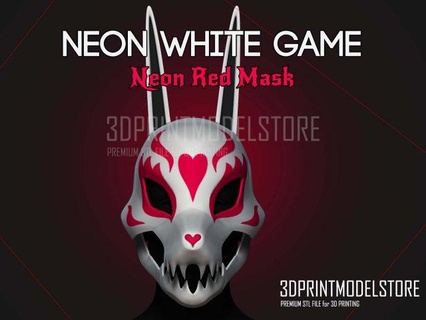 neón blanco rojo máscara cosplay Víspera Santos juguetes neon white red casco mask juego japonés kitsune Japón 3dprintmodelstore 3d print model stl file 3d print model - Mito3D