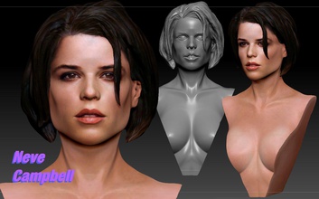 neve campbell textured 3d print bust model in sculpture 3dexport portrait girl woman sexy beautiful actress hollywood movie people human head art body 1990 90s glamour scream 3d print model - Mito3D