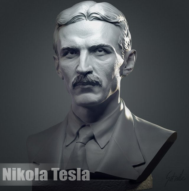 Nikola tesla hombre eléctrico Ciencias electrónica electricidad busto energía Ingenieria Tesla inventor escultura mecánico experimentos tecnología imprimible miniaturas 3D print model - Mito3D