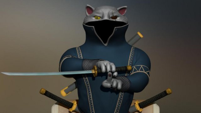 ninja gato simbad 3d impressão modelo in monstros criaturas 3dexport soldado amigo guerra japão 3D print model - Mito3D