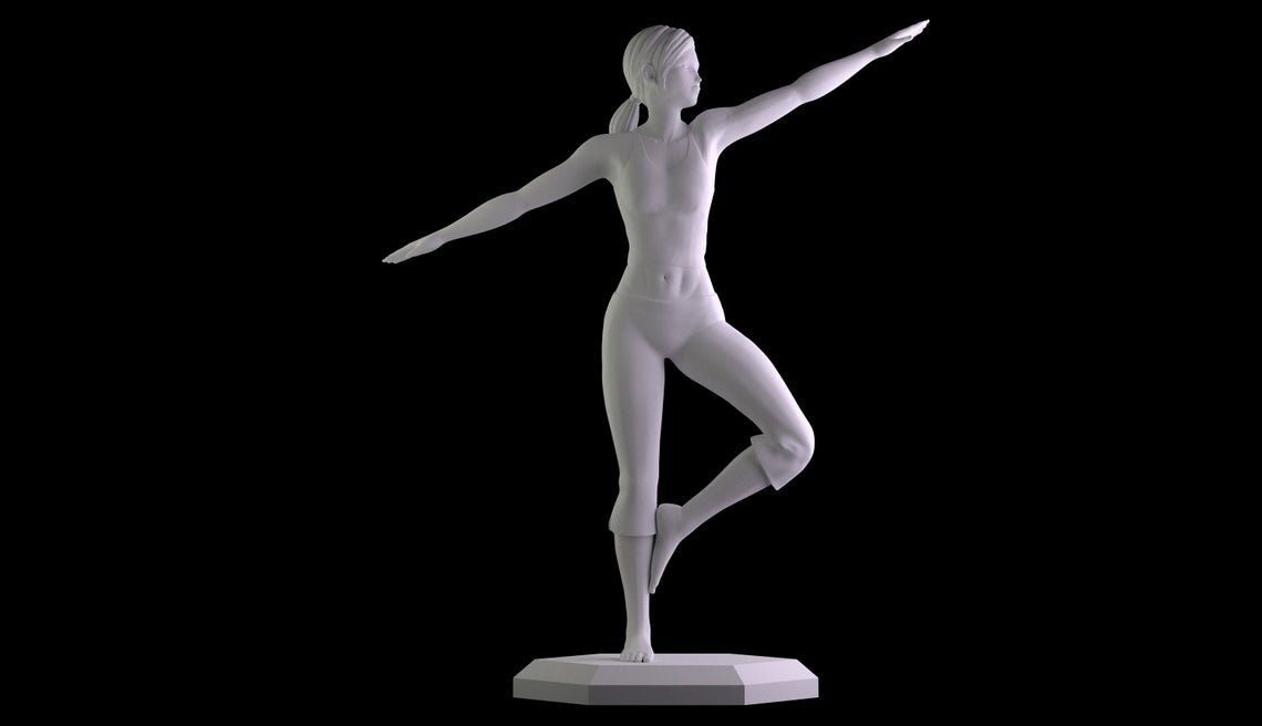 nintendo wii fit trainer 3d printing fitness sculpture yoga art print model in woman 3dexport statue 3dprint super bros smash girl posed 3D print model - Mito3D