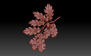 chêne branche 3d impression modèle in 3dexport cnc bois travail décor feuillage ornement gland 3d print model - Mito3D