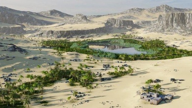 oasis abrigo licuadora 3d ambientes cañón Desierto arena dunas colinas acantilados meseta naturaleza paisaje estanque lago 3d print model - Mito3D