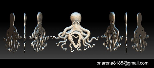 octopus pendant 3d print model in pendants 3dexport sea creature ocean fish nature beast silver pulpo kraken sterling printable calamar squid tentacle boat jewelry colgante 3d print model - Mito3D